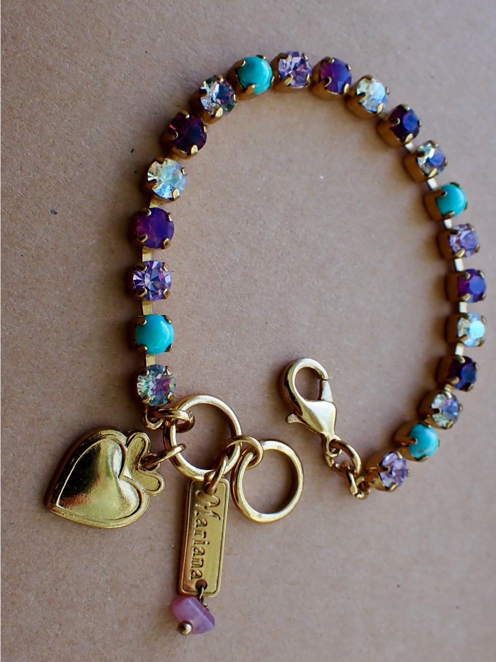 Mariana Gold Bracelet with Turquoise, Purple and Aurora Crystals